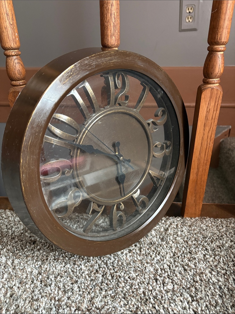 Bronze Decorative Wall Clock - Rustic Metal Frame